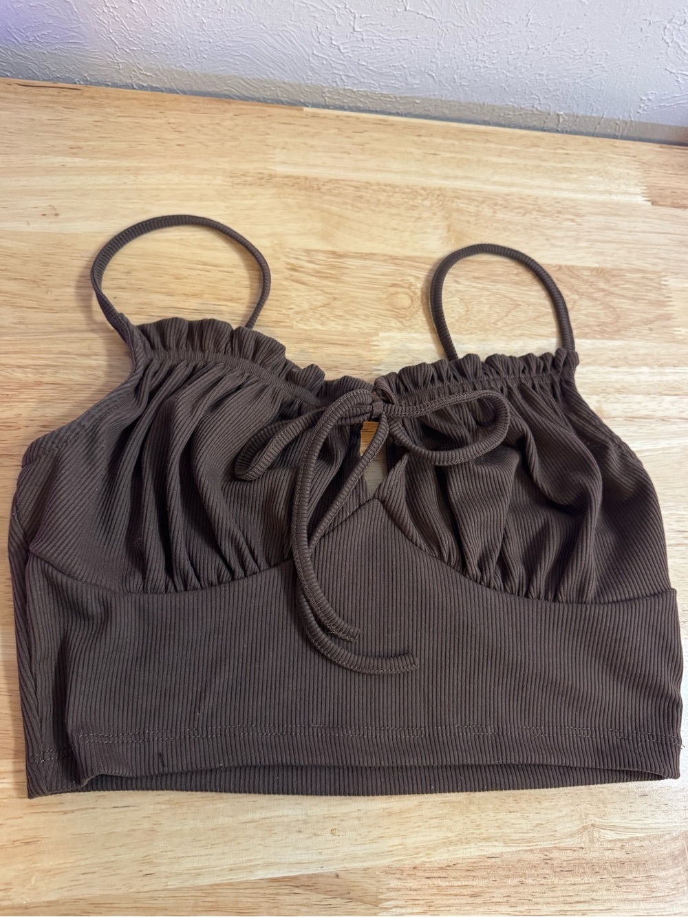 Ribbed Brown Babydoll Romantic Cropped Tank Top